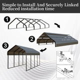 20x20 FT Metal Carport Canopy Heavy Duty with Galvanized Steel Roof & Frame, All-Weather Portable Car Garage Shelter for Cars, Safe Boat Cover Car Ports for Yard Poborin