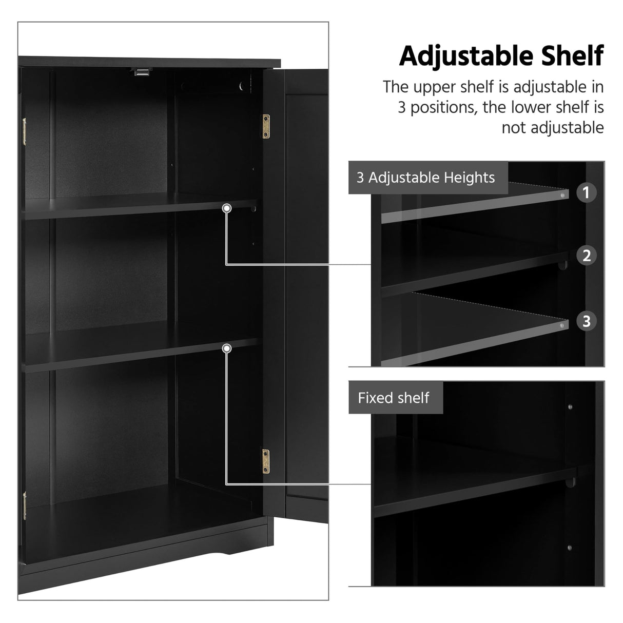 Yaheetech Black Wooden Bathroom Storage Cabinet with 4 Drawers and Double Doors Yaheetech