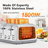 Toaster 4 Slice,Retro Stainless Steel Toater with 7 Shade Settings,Best Prime Toaster for Waffles, 4 Slice Toaster with 3 Mode，Bagels and More Lainsten Toaster T-527 LAINSTEN