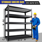 Garage Shelving-3000 lbs 5 Tier Storage Shelves,Adjustable Heavy Duty Metal Shelving Unit and Storage Large Wire Rack,Utility Steel Shelf for Warehouse Industrial Pantry Basement -78"x46"x20",Black JOJUOU