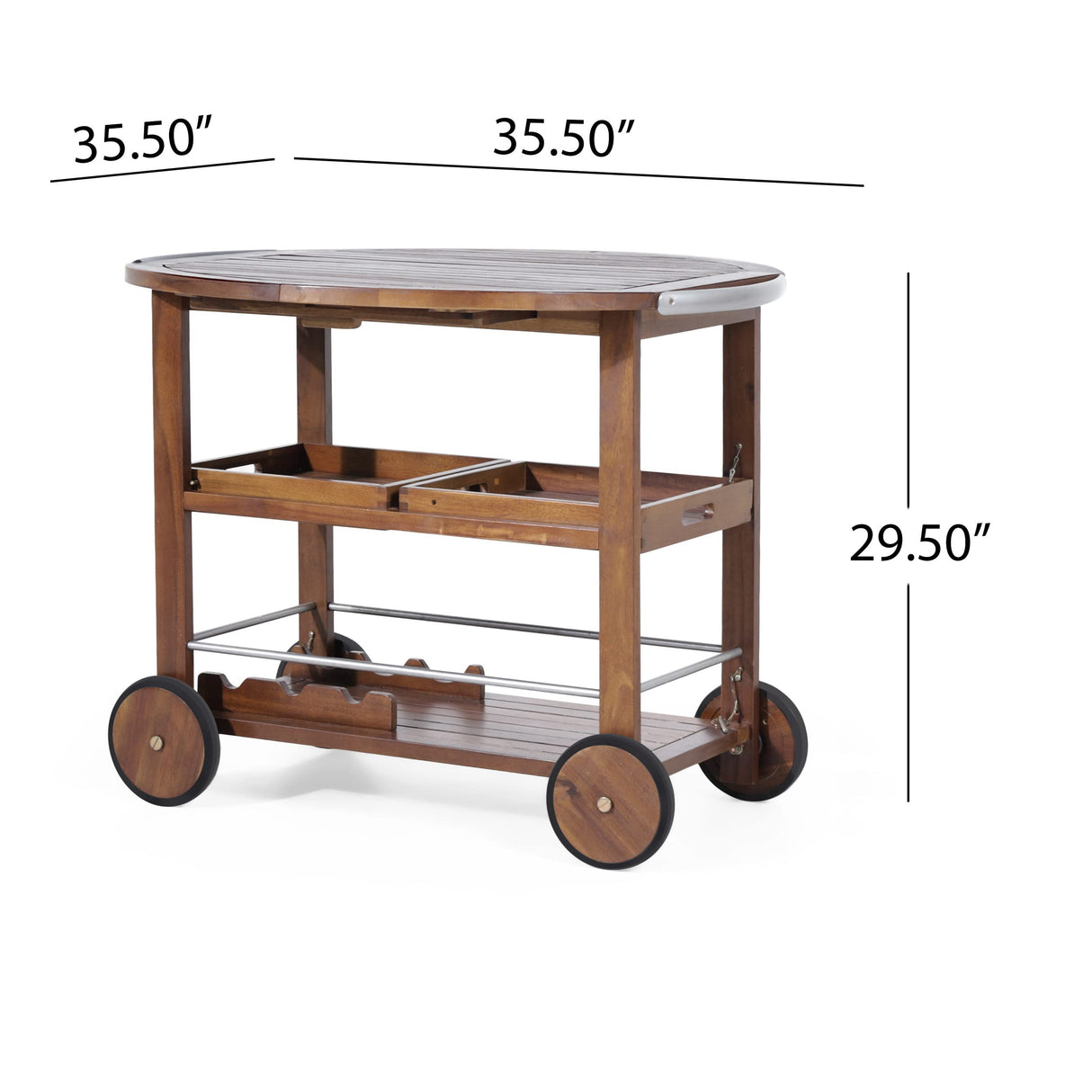 Christopher Knight Home Tillary Tiller Outdoor Acacia Wood Bar Cart Aluminum Accents, Dark Oak/Shiny Powder Coating Christopher Knight Home