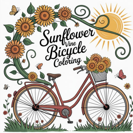 Sunflower Vine Bicycle Coloring: Cute coloring book for kids, kawaii coloring book, bold and easy patterns, coloring book for adults and kids Majosta