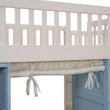 Harper & Bright Designs Full Size Loft Bed with Stairs and 2 Four-Layer Storage Cabinets and Curtain, for Kids Teens Adults (White+Blue) Harper & Bright Designs