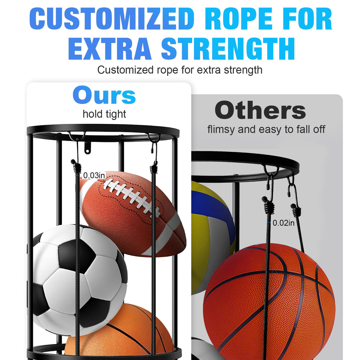 Columnar Vertical Ball Storage Racks with Wheels-NEW Durable 58x13'' Rolling Basketball Holder Wall Mount for Soccer, Volleyball, Space-Saving Garage Sports Ball Rack Organizer for Home,Gym & Outdoors Gotaux