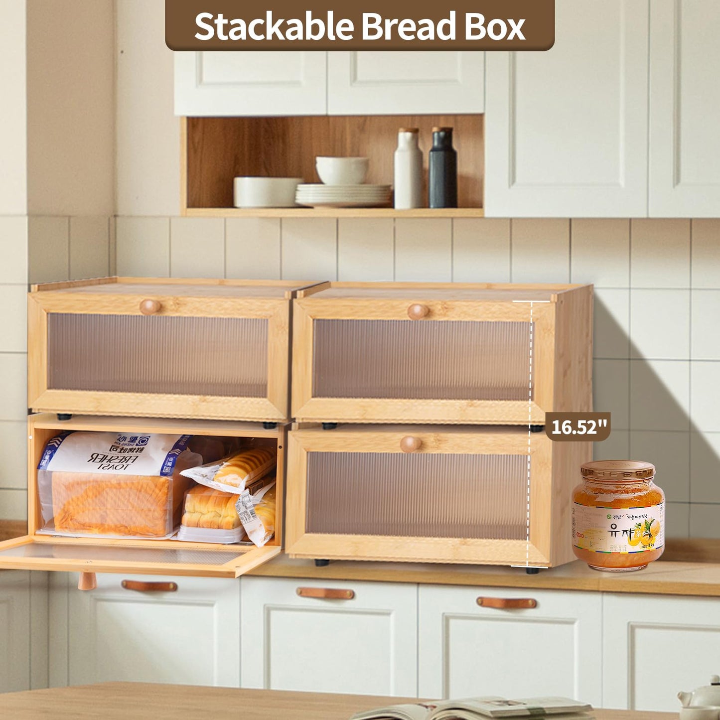 LEIMO KPARTS Bread Storage Farmhouse Bread Box For Kitchen Countertop,Single Layer Bamboo Wooden BreadBox Large Capacity Bin Bread Holder For Kitchen Counter Bread Container - WoodArtSupply