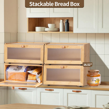 LEIMO KPARTS Bread Storage Farmhouse Bread Box For Kitchen Countertop,Single Layer Bamboo Wooden BreadBox Large Capacity Bin Bread Holder For Kitchen Counter Bread Container - WoodArtSupply