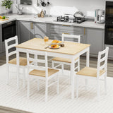 Tangkula Dining Table Set for 4, Solid Wood, Farmhouse Dinette Set w/Rubber Wood Legs, Modern Dining Table and Chairs Set for Kitchen, Dining Room (Natural+White) Tangkula