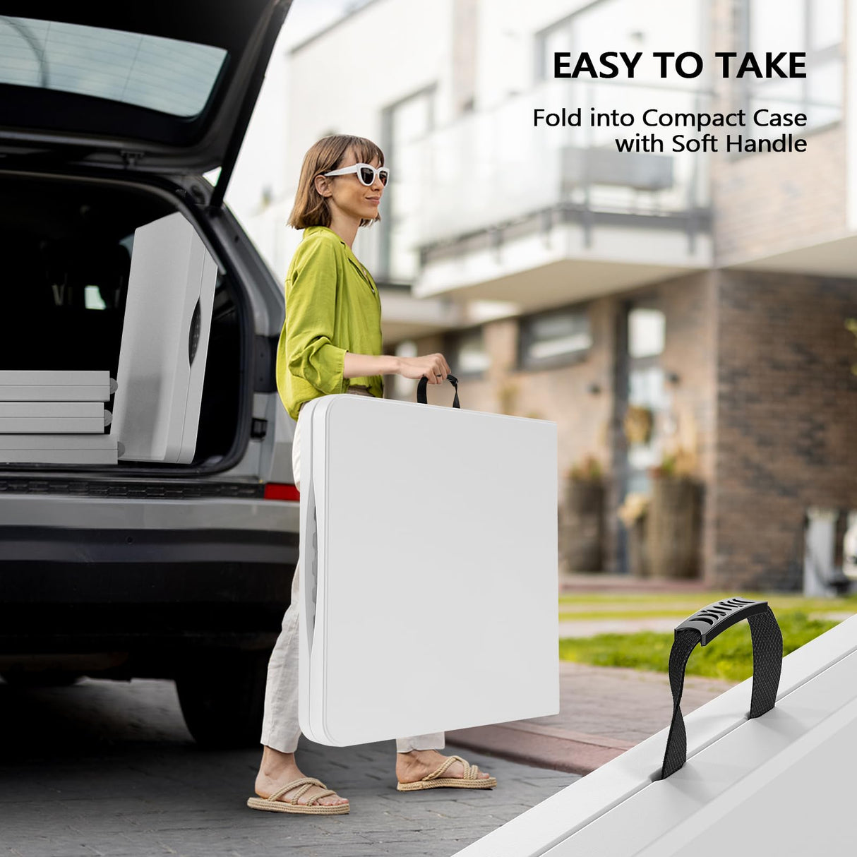 VINGLI 4 FT Plastic Folding Camping Table,3-Level Adjustable Height, Portable in/Outdoor Party Picnic Dining Desk,Off-White Garden Soccer Multipurpose Entertaining Activities VINGLI