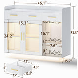 Wine Bar Cabinet with LED Strips, 47.1" Wine Cabinet with 3 Drawer and Power Outlet, Modern Liquor Cabinet with 2 Adjustable Shelves and 2 Glass Door for Living Room, Dining Room wanan