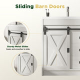 4ever2buy Farmhouse Bathroom Vanity with Sink, Bathroom Vanity Cabinet with 2 Drawers & Sliding Barn Door, White 4ever2buy