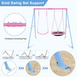 Lunafun Swing Set, 440lbs, Heavy-Duty A-Frame Metal Outdoor Swing Stand, 1 Saucer & 1 Belt Swing seat for Playground, Backyard Pink Lunafun