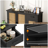 Irontar Kitchen Storage Cabinet, Sideboard Buffet Cabinet with Rattan Doors, Farmhouse Console Table with Drawer, Coffee Bar, Accent Table for Kitchen, Living Room, Hallway, Black and Natural CWG010BM Irontar