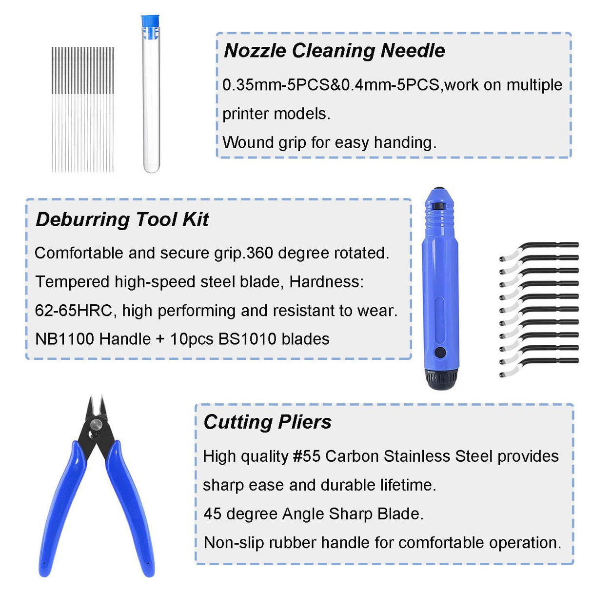 52 Pieces 3D Printer Tool Kit with Deburring Tool Machinist Tools for Resin 3D Printing Includes Needle Files, Blades, Cleaning Needles, Tweezers, Pliers, Cutting Mat and Storage Bag ELITECTK