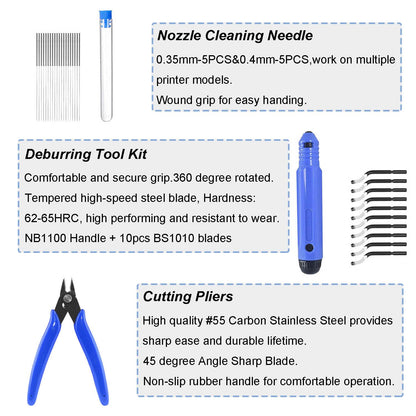 52 Pieces 3D Printer Tool Kit with Deburring Tool Machinist Tools for Resin 3D Printing Includes Needle Files, Blades, Cleaning Needles, Tweezers, Pliers, Cutting Mat and Storage Bag - WoodArtSupply