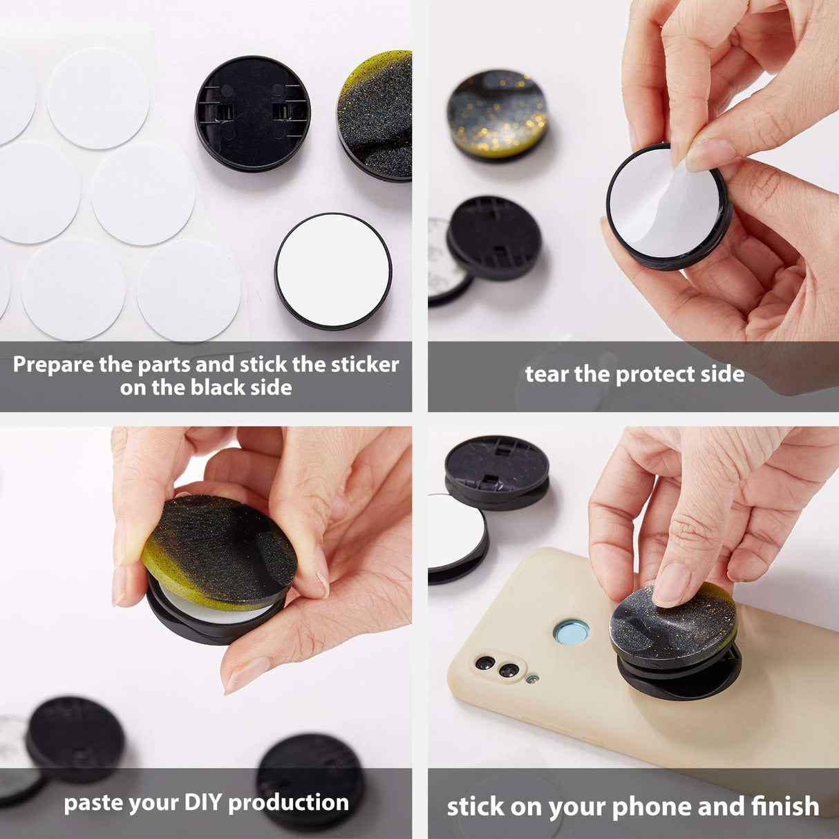 Weewooday 30 Phone Grip Holder with Double-Sided Sticker Phone Finger Expanding Stand Holder for Almost Phones Cases (Black) Weewooday