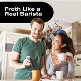 Bean Envy Milk Frother Handheld for Coffee - Electric Hand Blender, Mini Drink Mixer Whisk & Coffee Foamer Wand with Stand for Lattes, Cappuccino, Matcha and Hot Chocolate - Kitchen Gifts - Black Bean Envy