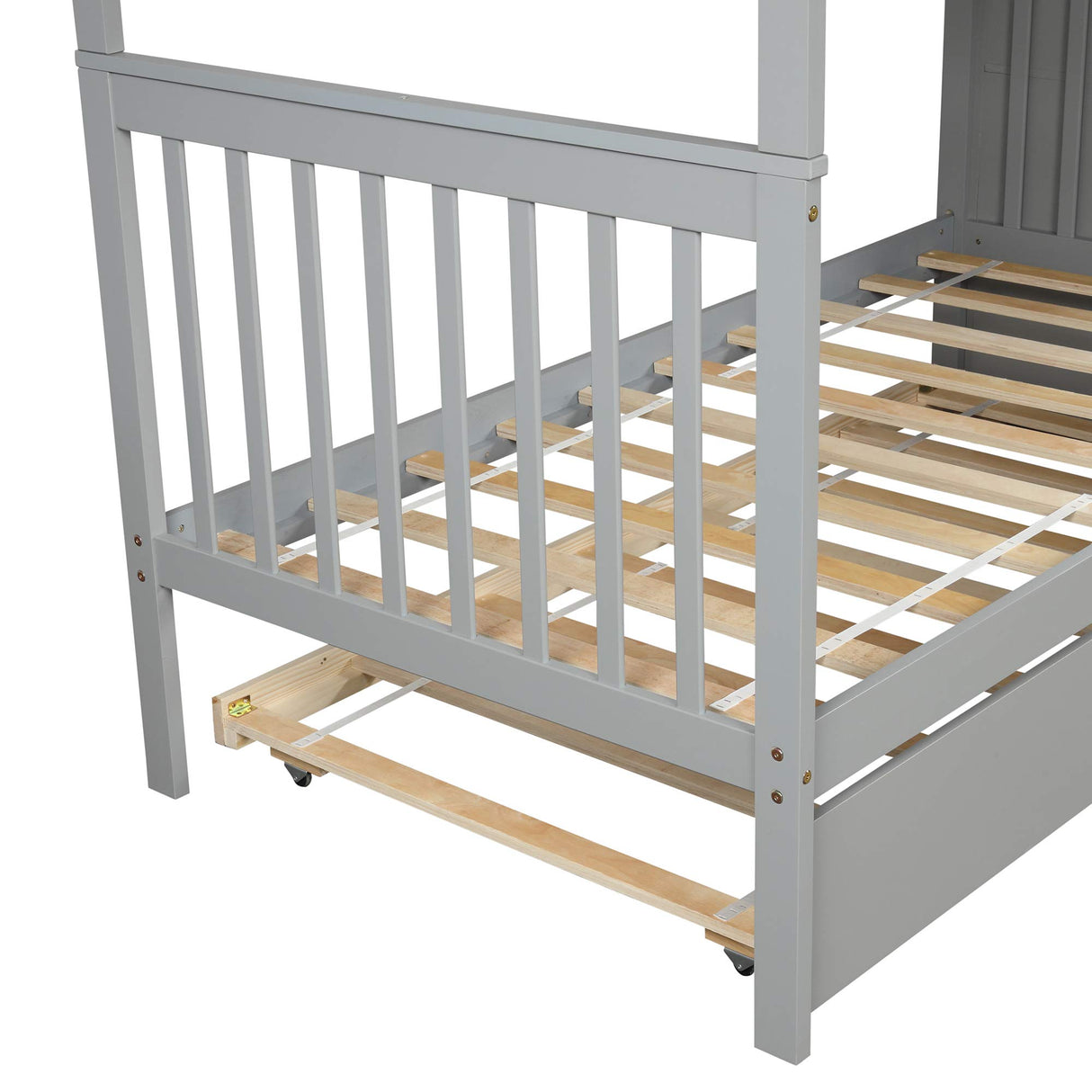 Merax Twin Over Twin Bunk Bed with Trundle, Storage Staircase and Full Length Guardrail, Solid Wood Stairway Bunk Bed, No Spring Box Needed (Grey) Merax