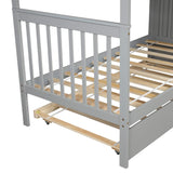 Merax Twin Over Twin Bunk Bed with Trundle, Storage Staircase and Full Length Guardrail, Solid Wood Stairway Bunk Bed, No Spring Box Needed (Grey) Merax