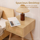 FUQARHY Rattan Nightstand Set of 2, Boho Side Table with Drawer, Mid Century Modern, End Table with Wood Legs for Bedroom, Dorm and Small Spaces FUQARHY