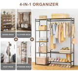 Wardrobe Closet, Portable Clothing Rack for Hanging Clothes, Free Standing Closet Organizers and Storage System with 4 Tiers Shelves for Cloakroom Bedroom, Black Neprock