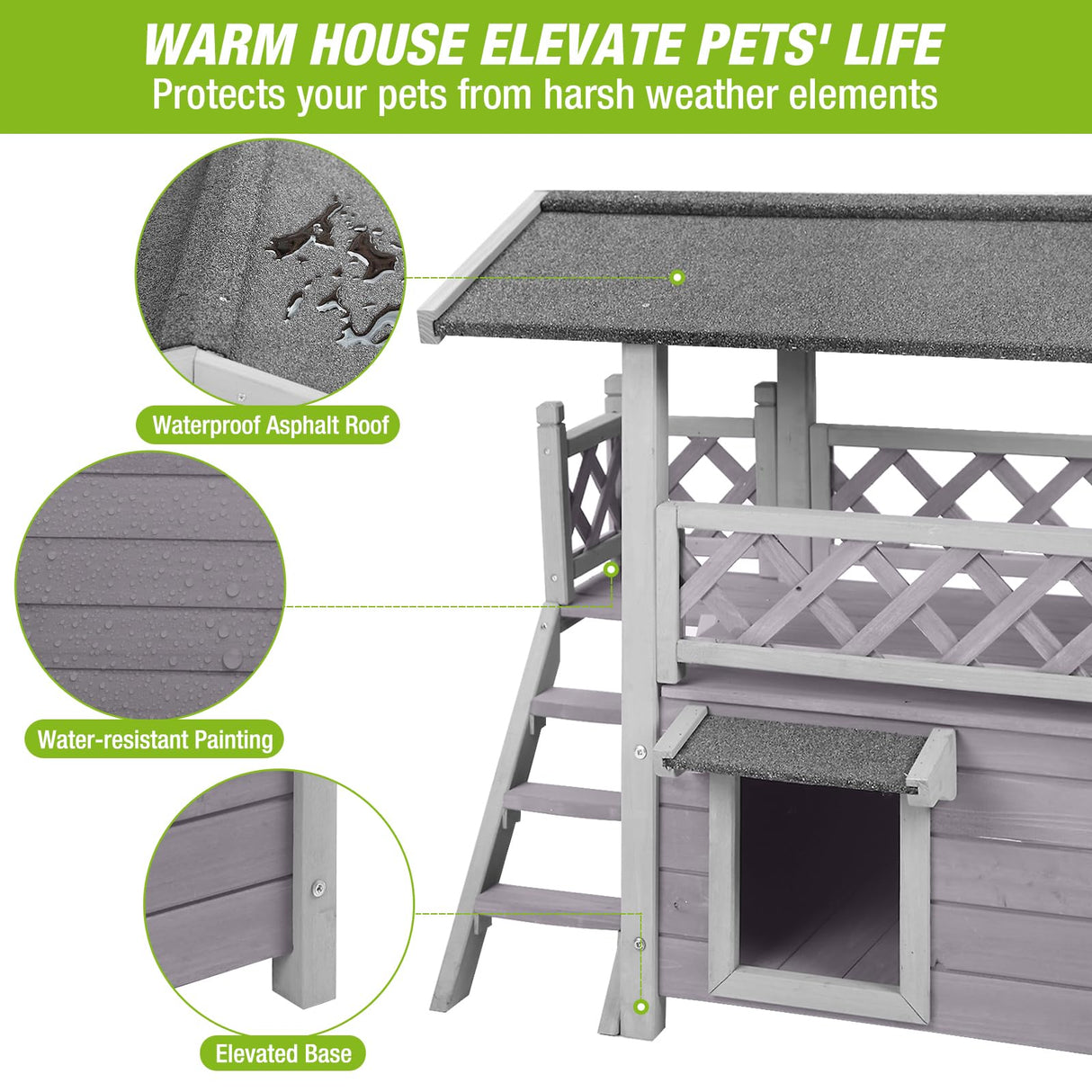 GUTINNEEN Cat House Outdoor Weatheproof Feral Cat Shelter Wooden Cat Condos for Winter Large Balcony GUTINNEEN
