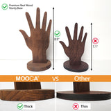 MOOCA 6 Pcs Set Real Wooden Hand Form Jewelry Display, 2-Way Design for Wall Hanging or Standalone Mannequin Finger Hand Display, Premium Real Wood Sturdy Base, Brown Color MOOCA