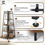 CAPHAUS Rustic Oak Tall Corner Shelf Stand - 5-Tier Versatile Display Unit with Metal Frame CAPHAUS