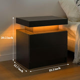 Cubehom Black Nightstand LED Set of 2 Black Bedside Table LED Night Stand with LED Lights Modern End Side Table with 2 Drawers for Bedroom Cubehom