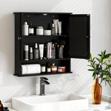 Tangkula Bathroom Medicine Cabinet with Mirror, Wall Mounted Wooden Hanging Organizer with Doors and Shelves, Bathroom Wall Mirror Cabinet (Mirror Doors, Black) Tangkula