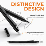 Four Candies 4PCS Metal Mechanical Pencils Set with Case, 0.5mm & 0.7 mm Artist Pencil with 8 Tubes (480PCS) HB Lead Refills, 3 Erasers,9 Eraser Refills For Writing Drafting, Drawing, Black&Silver Four Candies