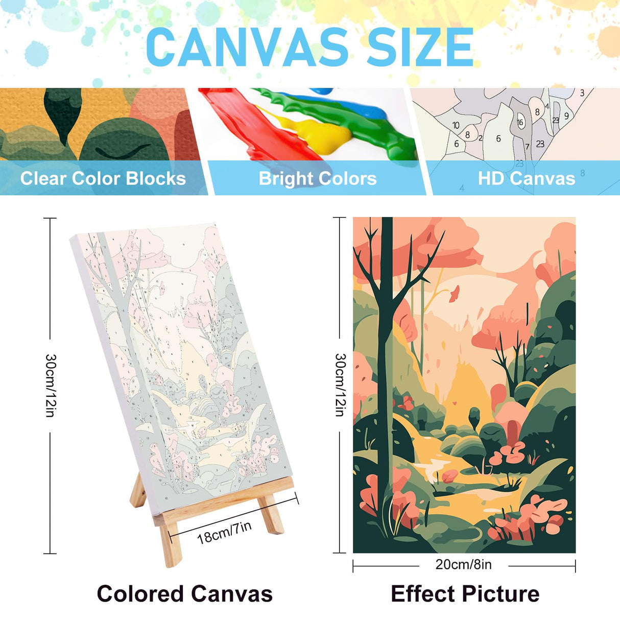 Offito 4 Pack Framed Paint by Numbers Kit for Adults Beginners with Wooden Easel, Four Seasons Easy Paint by Number Kit with Frame, Watercolor Adult Paint by Number Framed Canvas (8 * 12 Inch) Offito