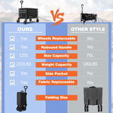 Raynesys 3 in 1 Collapsible Wagon Converts to Bench, 220lbs Foldable Wagon Cart with Wheels, 120L Shopping Cart for Groceries Folding Utility Wagon for Beach, Garden, Camping, Sport, Black Raynesys