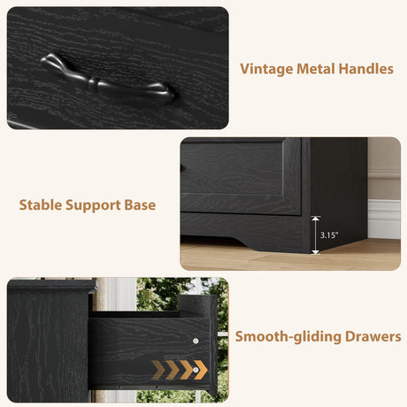 GarveeHome 6 Drawers Dresser for Bedroom, Chest of Drawers with Wide Metal Handle, Farmhouse Modern Wooden Dresser, Natural Texture, Storage Organizer for Bedroom, Living Room, Kids Room(Black) GarveeHome