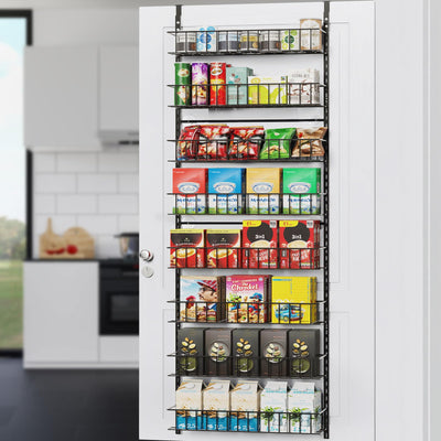 ElegantArray 8-Tier Pantry Door Oragnizer, Over The Door Pantry Organizer Rack and Storage, Hanging Spice Rack Shelves Door, Home Office Laundry Room Bathroom & Kitchen Organization Essentials Metal