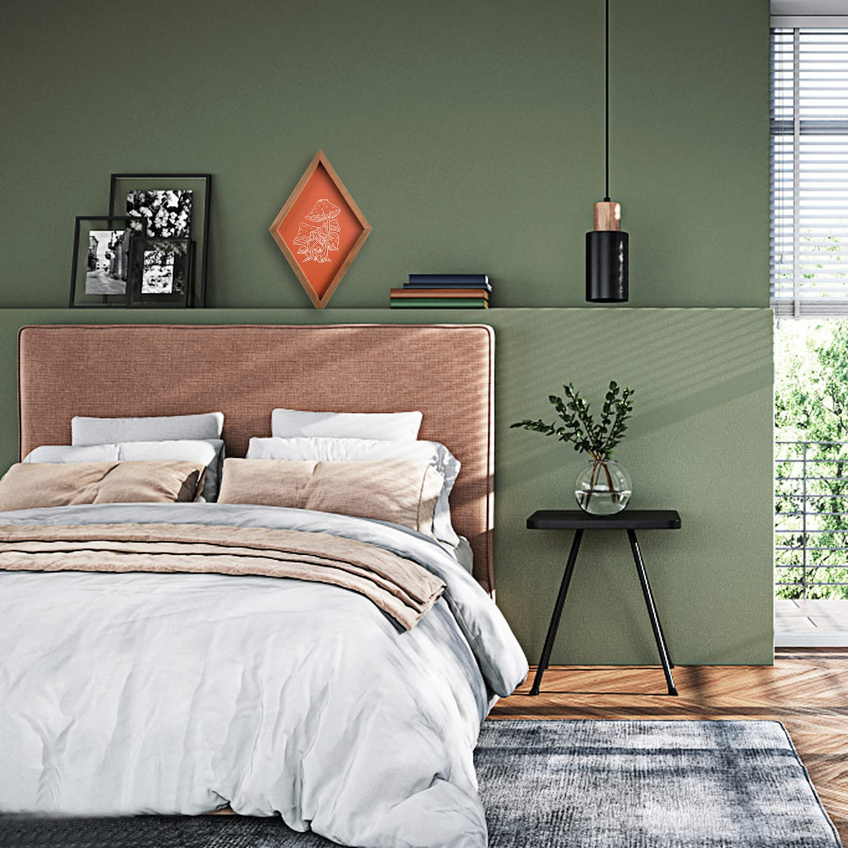 Lenkyin Set of 2 Mushroom Wall Decor Farmhouse Home Wall Decor Wood Diamond Frame Mushroom Aesthetic Art Boho Decor for Living Room Office Dining Room Lenkyin