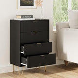Masupu 4 Drawer Dresser, Drawer Chest, Tall Storage Chest Cabinet Organizer Unit with Metal Legs, Small Dresser for Bedroom, Living Room, Closet, Hallway Black Stripe Masupu