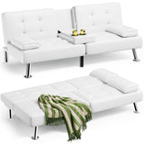 Homall Futon Sofa Bed, Leather Futon Couch with Removable Armrests, Adjustable Recliner Sleeper Sofa Bed with Dual Cup Holders for Living Room, Apartment, Office (White) Homall