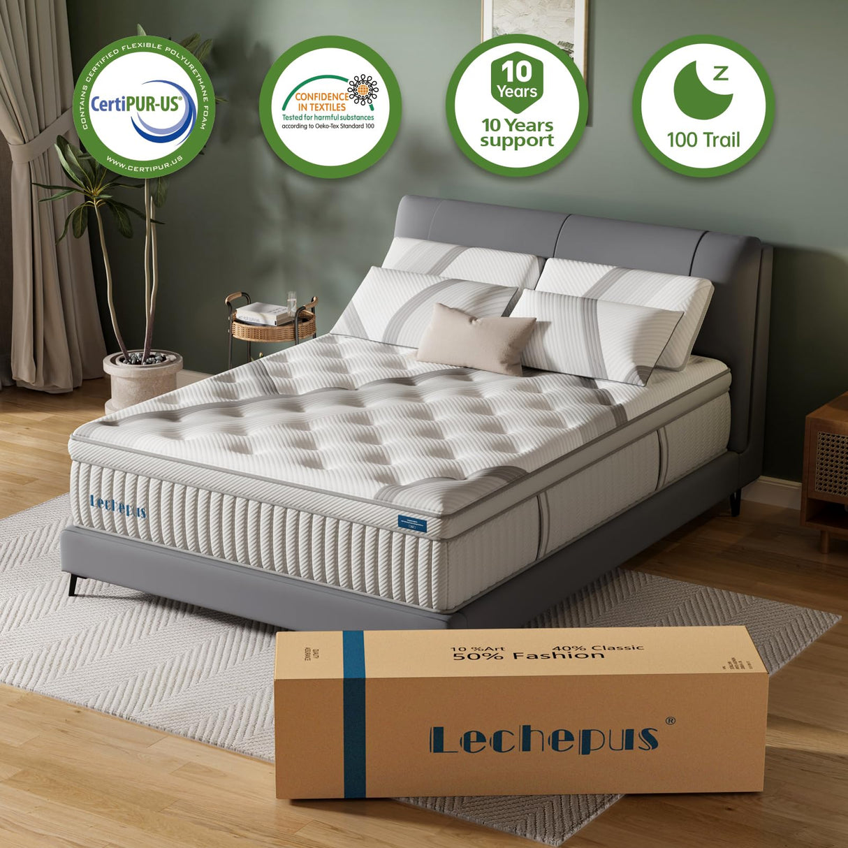 Lechepus California King Mattress,14Inch Memory Foam Hybrid Mattress with 7-Zone Pocket Spring,Cal King Size Mattress in Box, Medium Plush Mattress for Back Pain Relief,Motion Isolation,CertiPUR-US Lechepussleep