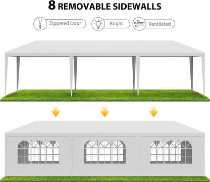 Generic Party Tent 10'x30' Patio Tent Outdoor Canopy Shelter with 8 Removable Side Walls (10' x 30' with 8 Side Walls) White Ge-726 - WoodArtSupply