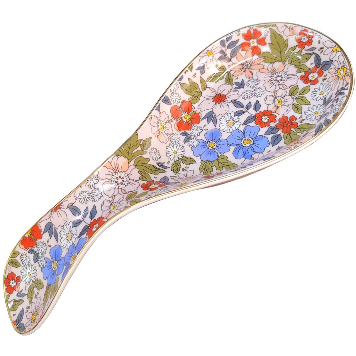 LEAZUL Ceramic Spoon Rest for Stove Top Large Spoon Holder Farmhouse Spoon Rest for Kitchen Counter Floral Coffee Spoon Rest Flowers Print Cooking Utensil Tools Rest Modern Kitchen Decor LEAZUL