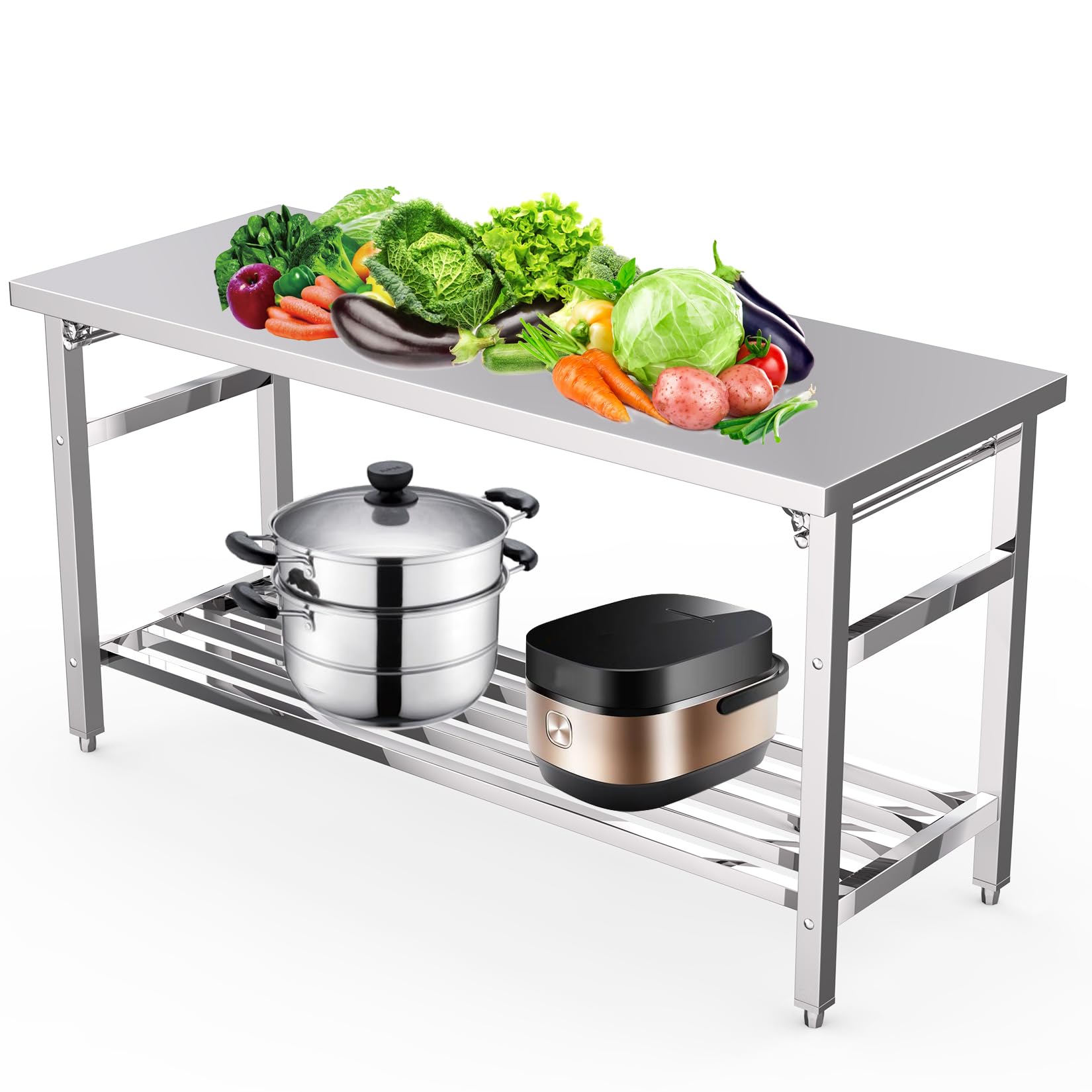 24 x 60 Inch Stainless Steel Folding Table for Prep & Work, NSF Commercial Heavy-duty Stainless Steel Kitchen Island with Undershelf for Restaurant and Home - WoodArtSupply