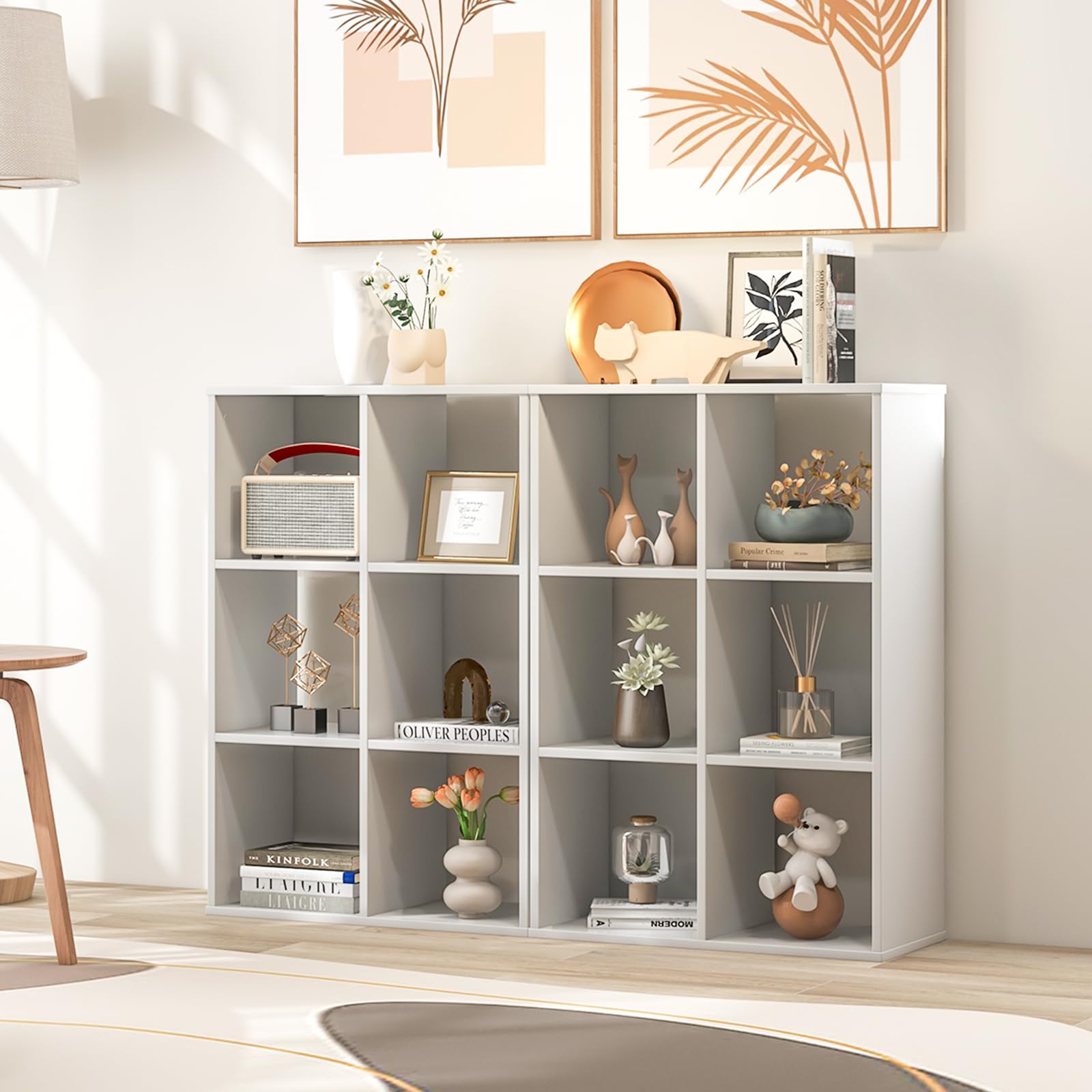 Giantex Modern 6-Cube White Bookcase - Versatile 4-Tier Freestanding Storage Shelf - WoodArtSupply