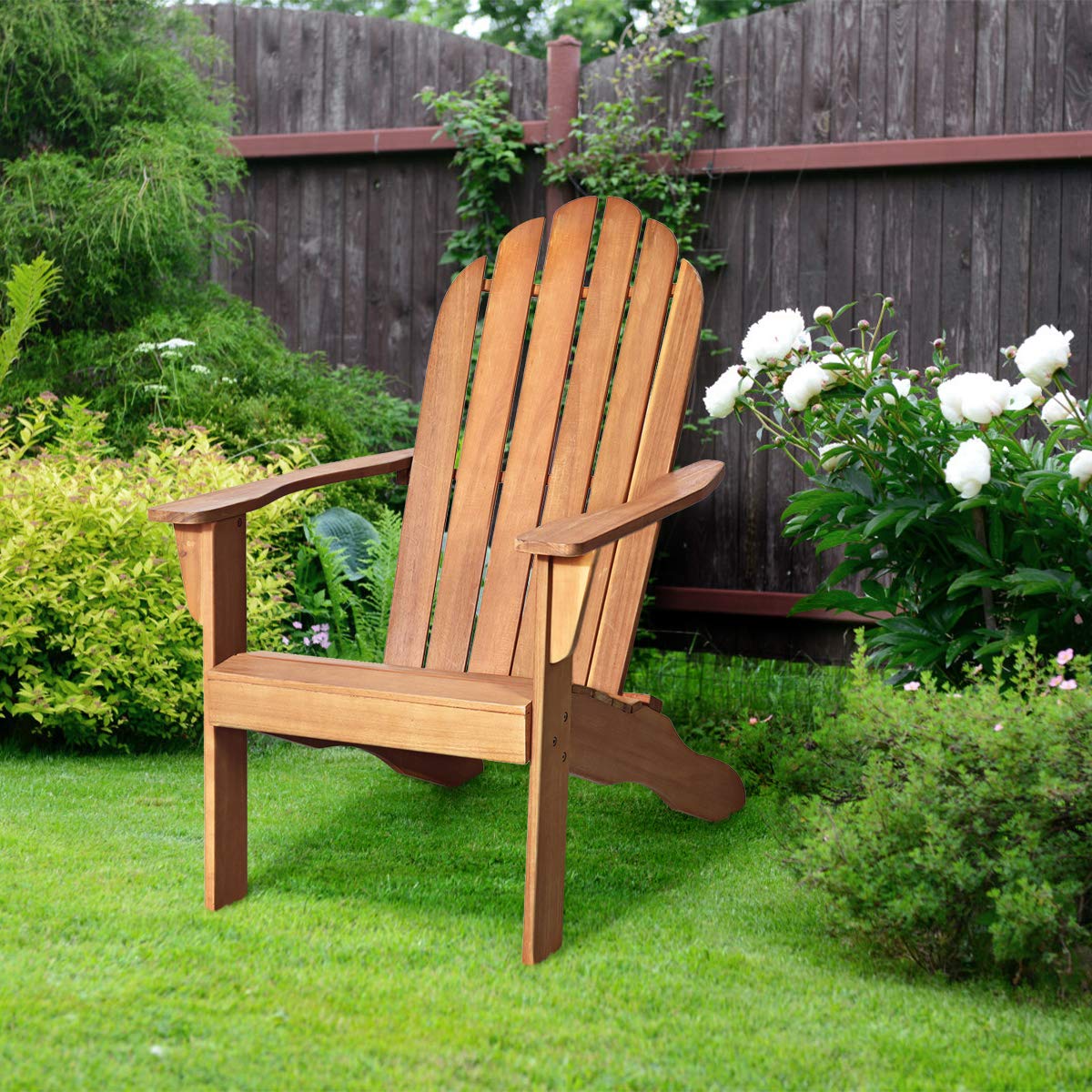 RELAX4LIFE Adirondack Chair, Acacia Wood Adirondack Lounge Chair, Weather Resistant Outdoor Chair for Patio Garden Yard Porch Deck, 350 LBS Weight Capacity, Wooden Fire Pit Chairs (1, Natural) RELAX4LIFE