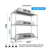 pouseayar 3 Tier NSF Metal Shelf Wire Shelving Unit, 1050lbs Capacity Heavy Duty Adjustable Storage Rack with Shelf Liners for Closet Kitchen Garage pouseayar