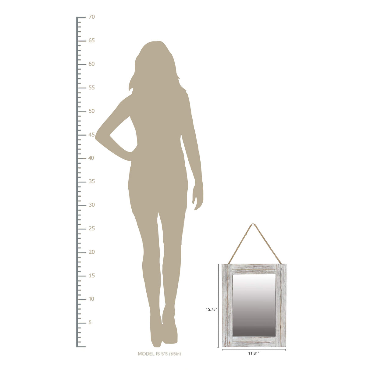 Emaison 16 X 12 Inch Rustic Wood Framed Wall Mirror with Hanging Rope for Farmhouse Decor, for Entryway, Bedroom, Bathroom, Dresser, Wash White EMAISON