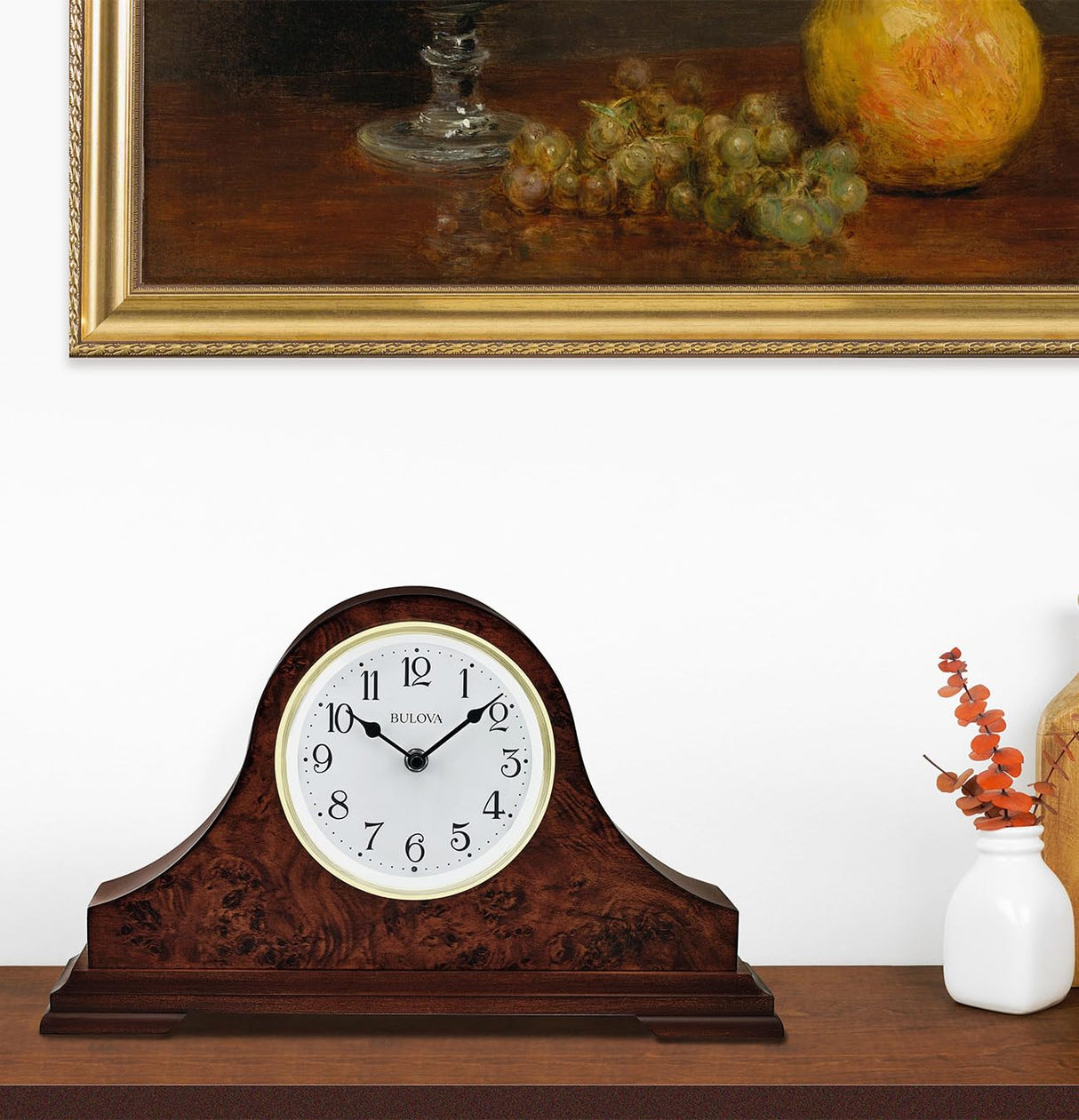 Bulova Chandler Lighted Mantel Clock, Model B1853 | Elegant Design | Illuminated Dial | Quartz Movement | Cherry Wood Finish | Battery Operated Bulova