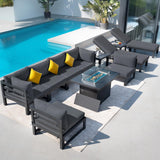 RADIATA Outdoor Aluminum Patio Furniture with Fire Pit Table, Modern Outdoor Patio Furniture Set 11 Pieces, Gray Frame Wide Seat Oversized Sectional Conversation Set for Poolside, Backyard, Grey RADIATA