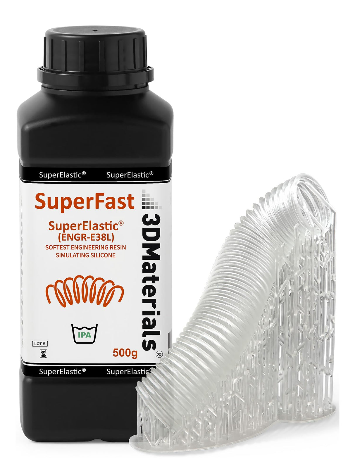 SuperElastic 3D Printer Resin, Softness 60A Simulating Soft Silicone, Made in Korea by 3DMaterials (500g, Clear) 3DMaterials