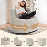 Yaciente 360° Oversized Swivel Accent Chair, Comfy Chenille Fabric Barrel Swivel Chair, Upholstered Round Chairs with Pillow, Round Reading Chair for Living Room, Nursery, Bedroom, Beige Yaciente