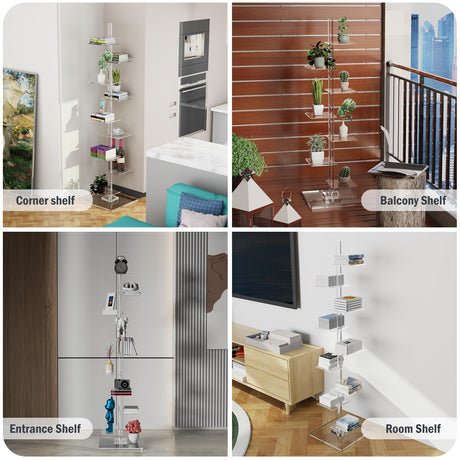 Nynelly 9 Tier Acrylic Bookshelf Invisible Bookshelf, Height Adjustable Vertical Spine Book Tower, Floor Standing Bookcase Display Shelf for Books,Decor, DIY Open Bookcase for Office, Living Room Nynelly